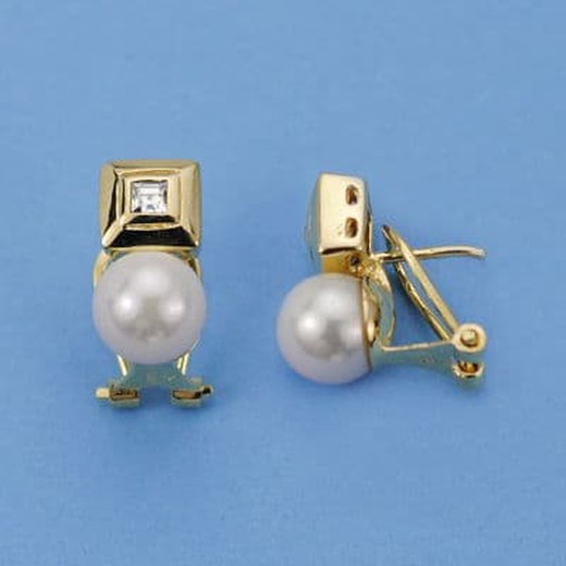 18kt Gold Earrings Cultured Pearl 7mm 14X7mm 11207