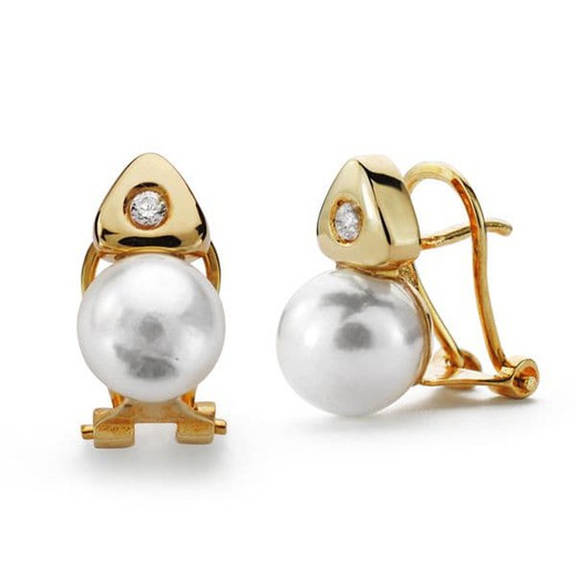 Boucles d'oreilles en or 18 carats avec perle de culture 7 mm et zircone 11226