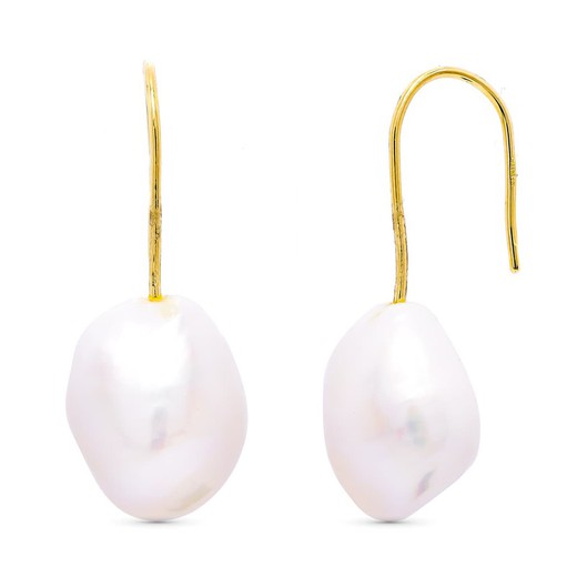 18kt Gold Earrings Pear Cultured Pearl 33X10mm Hook 15277