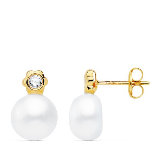 Ohrringe mit Perlen und Blumen aus 18-karätigem Gold, 12 x 8 mm, Druck 21056