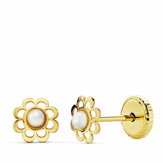 18kts Gold Pearl Flower Earrings 18510