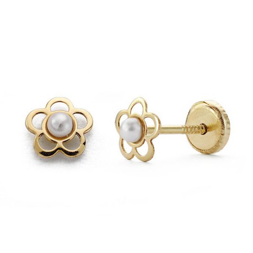 18kts Gold Pearl Flower Earrings 18512