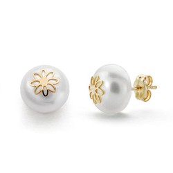 Pendientes Oro 18kts Perla Flor 9mm Presión 18312