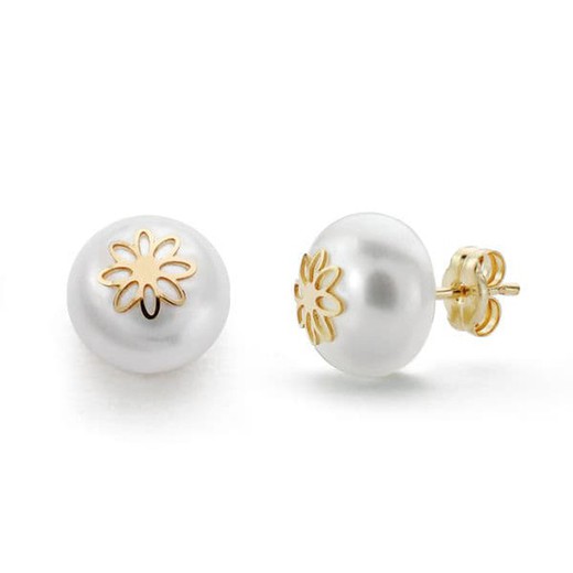 Boucles d'oreilles fleur en perles d'or 18 carats 9 mm pression 18312