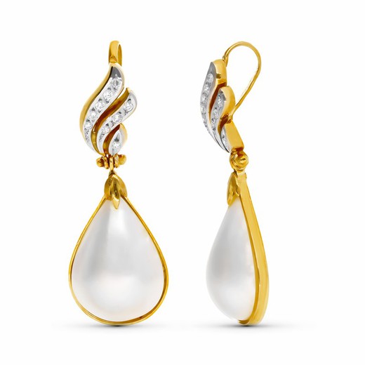 18kt Gold Earrings Pear Japanese Pearl Zirconia 8150-C