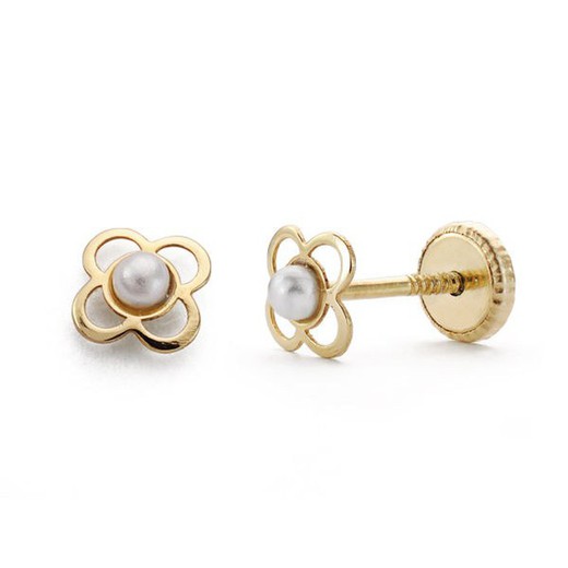 18kt Gold Pearl Clover Earrings 18511