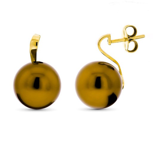 Boucles d'oreilles Or 18 Carats 15mm Perles Marron Pression 15536-MR