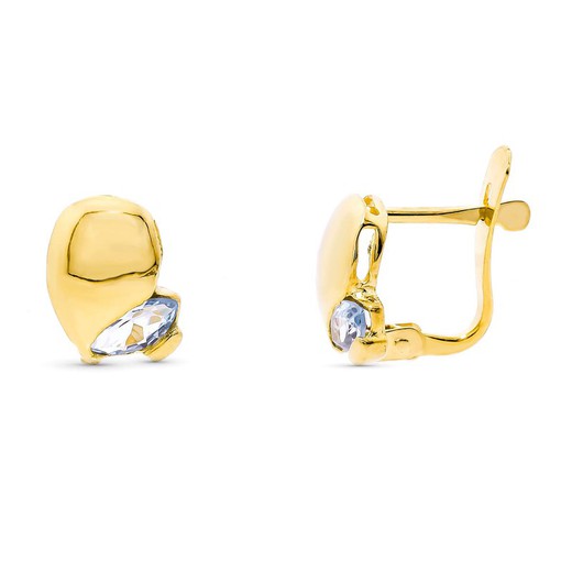 18kt Gold Earrings Aquamarine Stone Catalan Clasp 11576-AM
