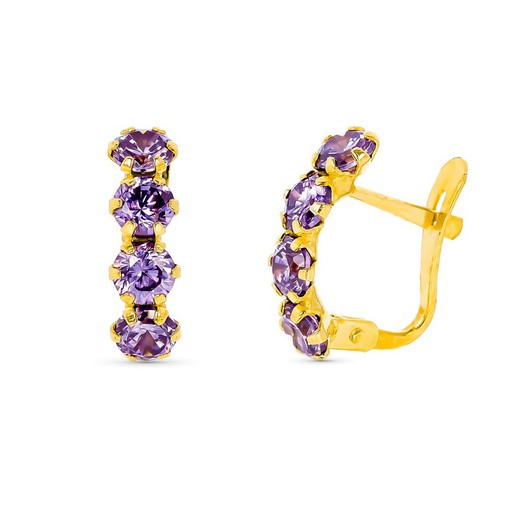 18kt Gold Earrings Amethyst Stone 13X4mm Catalan Clasp 11183