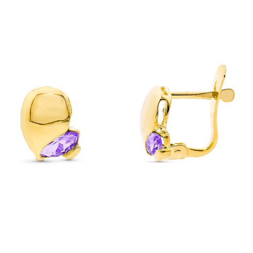 18kt Gold Earrings Amethyst Stone Catalan Clasp 11576-AT