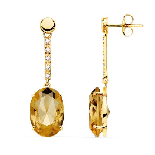 Boucles d'oreilles en or 18 carats pierre de champagne ovale 35X10mm 21134-CH