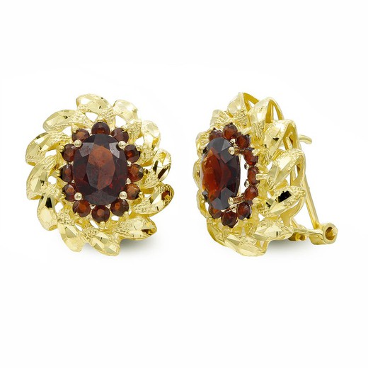 Ohrringe aus 18-karätigem Gold, ovaler Stein, Zirkonia-Blätter 7315-1
