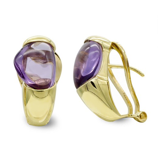 Boucles d'oreilles en or 18 carats, couleur pierre ovale, fermoir Omega 20246-1