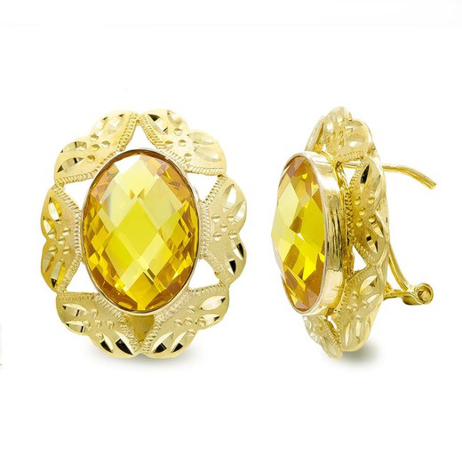 Ohrringe aus 18-karätigem Gold, ovaler Stein, Topas, 14 x 10 mm, 20309-1TO