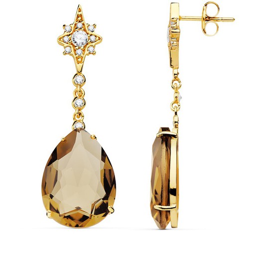 18kt Gold Earrings Smoked Pear Stone 41X13mm 21072-FU