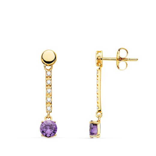 18kt Gold Earrings Round Amethyst Stone 25X5mm 21132-AT