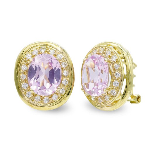 18kt Gold Earrings Pink Stone 10X8mm Zirconia 7470-1RS