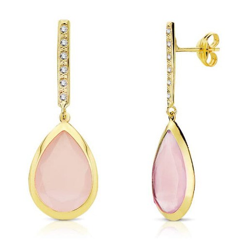18kt Gold Earrings Pink Stone 33X12mm 18732-RO