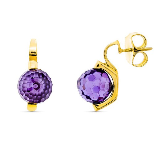 Boucles d'oreilles en or 18 carats avec pierres violettes 10 mm 15365-MO