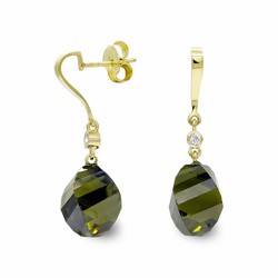 18 karat guld örhängen Olivine Stones 14 mm Zirconia 15367-OL