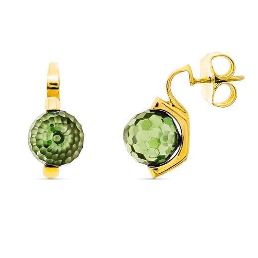18kt Gold Earrings Green Stones 10mm Zirconia 15365-VE