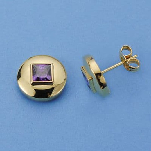 Boucles d'oreilles en or 18 carats avec pierre ronde 11 mm 10949