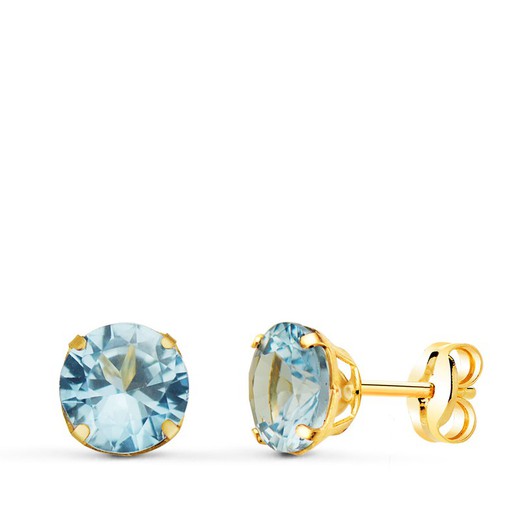 Ohrringe aus 18-karätigem Gold, runder blauer Stein, 6 mm, Druckverschluss, 21290-AM