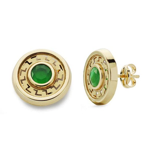 Ohrringe aus 18-karätigem Gold, runder grüner Stein, 11 mm, 18569-VE