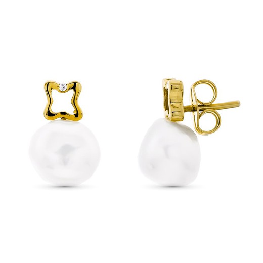 18kt Gold Clover Pearl Pressure Earrings 18058