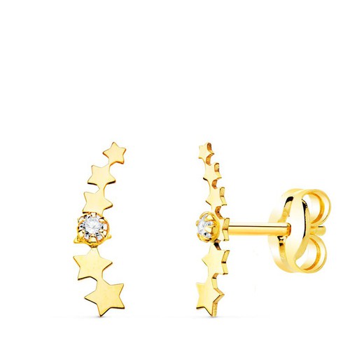 18kt Gold Climber Earrings Mini Stars Zircons 10X2.5mm 21149