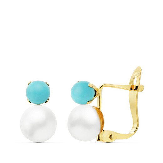 18kt Gold Earrings Turquoise 4mm Pearl 6mm 18890