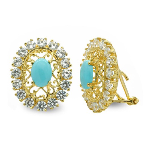 Boucles d'oreilles turquoise en filigrane d'or 18 carats 7617-1