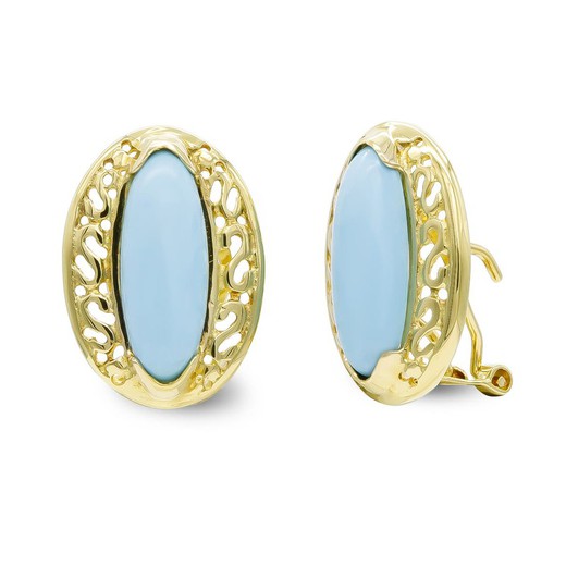 Fine Turquoise 18kt Gold Earrings 26X6mm Omega 7487-1T