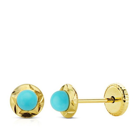 18kts Gold Turquoise Round Earrings 0418-T