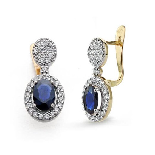 18kt Gold Earrings Diffusion Sapphire 1.24ct Zircons 18X8mm 18504-ZA