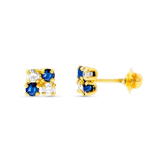 18kt Gold Earrings Sapphires Zirconia 11004-ZA