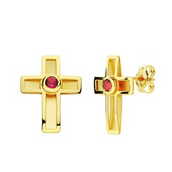 Pendientes Oro 9kts 10x7mm 9K20699-1 Piedra Roja