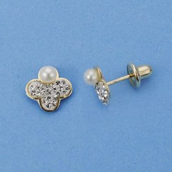 Pendientes Oro 9kts 7x7mm 9K18281 Circonitas Y Perla