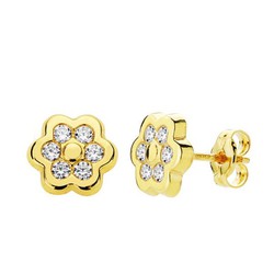 Brincos de ouro 9kt 7x7mm 9K18355 Zircônia