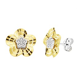 Pendientes Oro 9kts Bicolor Plata 10x10mm 9K18710 Circonitas