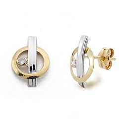 Pendientes Oro 9kts Bicolor Plata 12x8mm 9K18141 Circonita