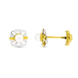 Pendientes Oro 9kts Bicolor Plata 6x5mm 9K18235 Perla