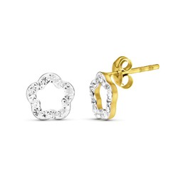 Pendientes Oro 9kts Bicolor Plata 7x7mm 9K18142 Circonitas