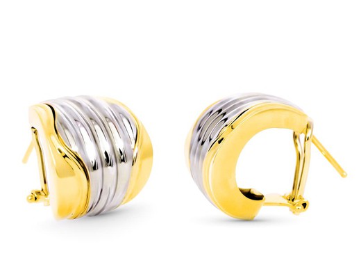 18kt Bicolor Gold Earrings Bands 18X17mm Omega 20413-1