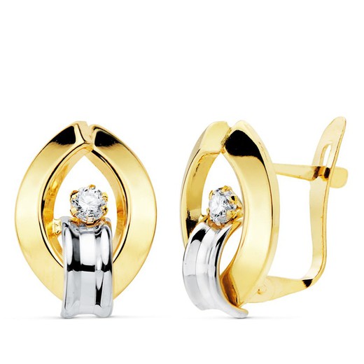 18kt Bicolor Gold Earrings with Zircon Bands 14X10mm 21060