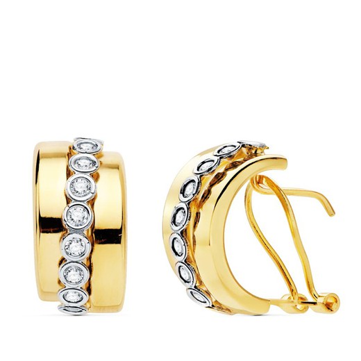 18kt Bicolor Gold Earrings with Zircon Bands 17X8mm 18994