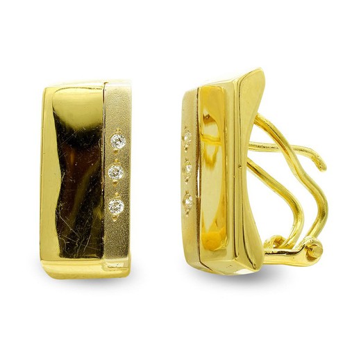 Tweekleurige 18kt gouden oorbellen Zirkonia 17X7mm 7640-1