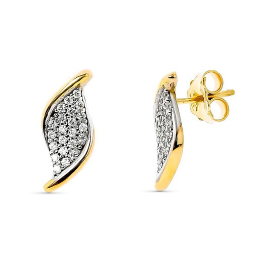 Boucles d'oreilles bicolores en or 18 carats avec pression en zircone 18092