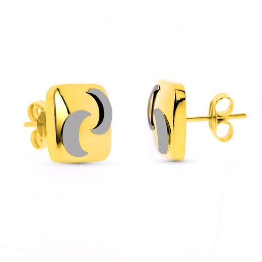 Bicolor 18kt Gold Square Pressure Earrings 10954