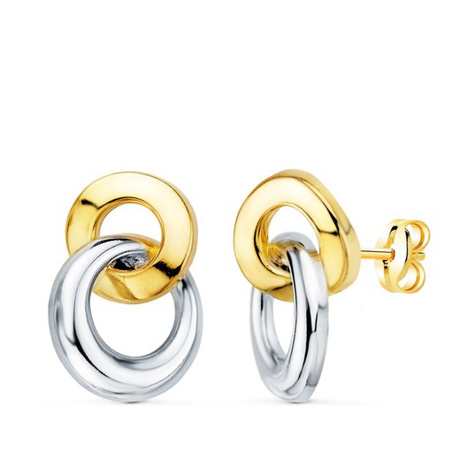 Bicolor 18k Gold Earrings Double Hoop 13X10mm Pressure 21297